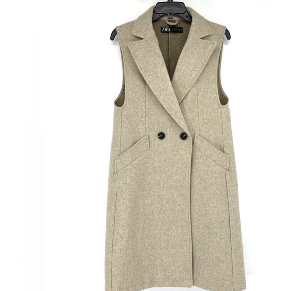 ZARA TAN LONG SLEEVELESS VEST WAISTCOAT COAT $149 - Picture 2 of 4